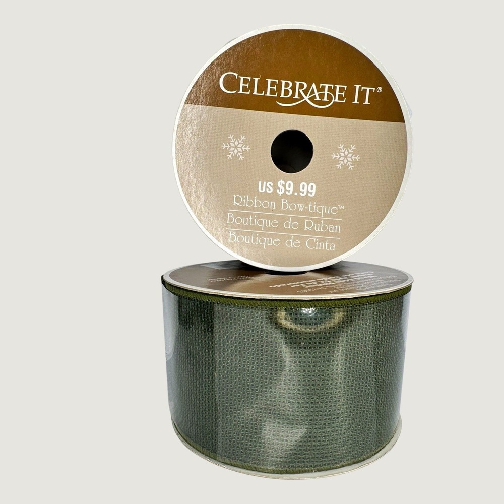 Lot of 2 NEW Celebrate It Green Wired Edge Ribbon 2.5in x 25ft Michaels
